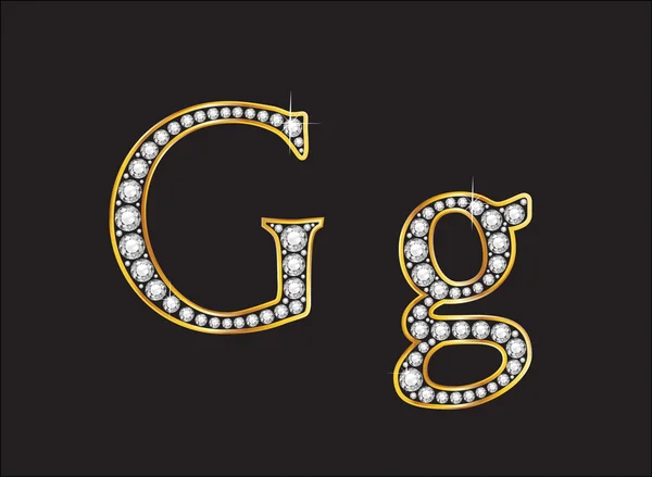 Gg Diamond Jeweled Font con canales de oro — Vector de stock