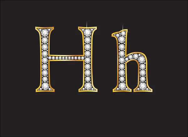 Hh  Diamond Jeweled Font with Gold Channels — Stock Vector