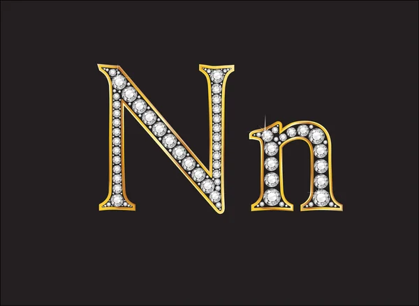 NN elmas altın kanalları ile yazı tipi Jeweled — Stok Vektör