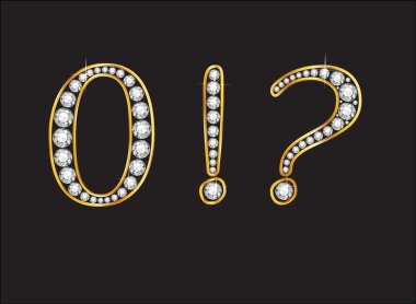 Sıfır ve Punctuaction elmas altın kanalları ile yazı tipi Jeweled
