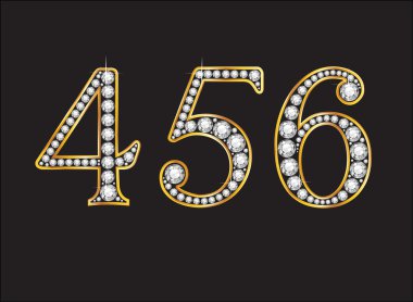 4, 5 ve 6 elmas altın kanalları ile yazı tipi Jeweled.