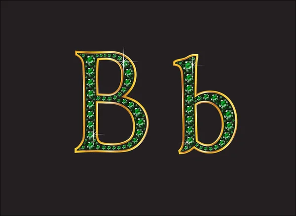 Bb in smaragdfarbener Schmuckschrift mit Goldkanälen — Stockvektor