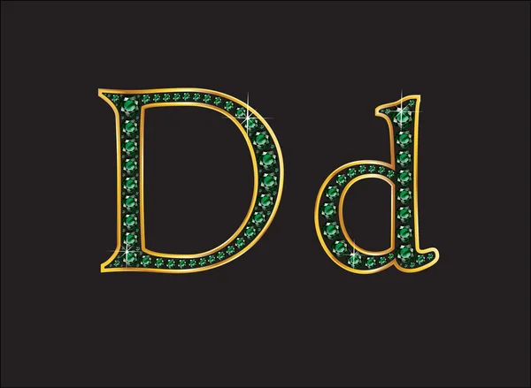 Emerald DD altın kanalları ile yazı tipi Jeweled — Stok Vektör