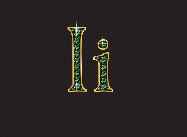 Ii in Emerald Jeweled Font with Gold Channels — Stock Vector