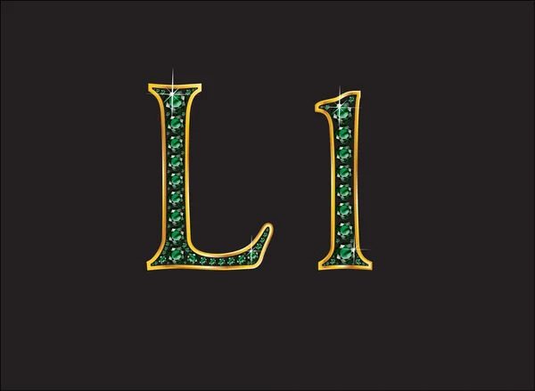 Emerald ll altın kanalları ile yazı tipi Jeweled — Stok Vektör