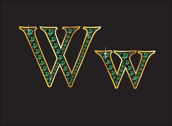 Ww in Smeraldo fonte gioiello con canali d'oro — Vettoriale Stock