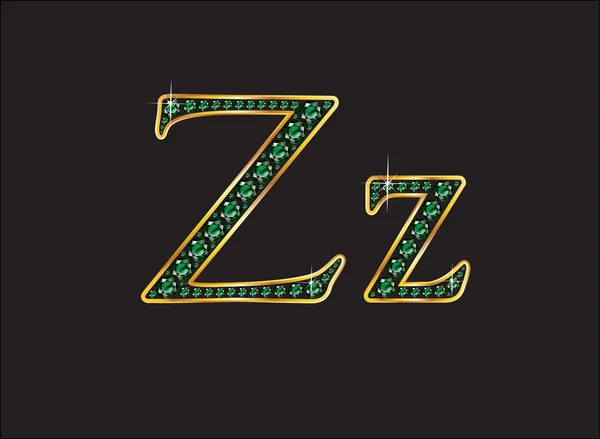 Zz in Emerald Jeweled Font with Gold Channels — Stock Vector