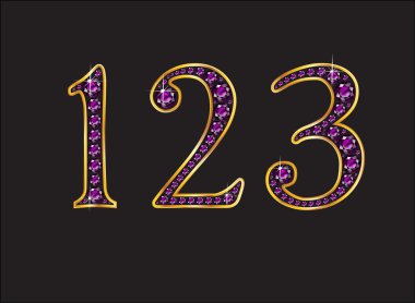 123 Ametist altın kanal ile yazı tipi Jeweled