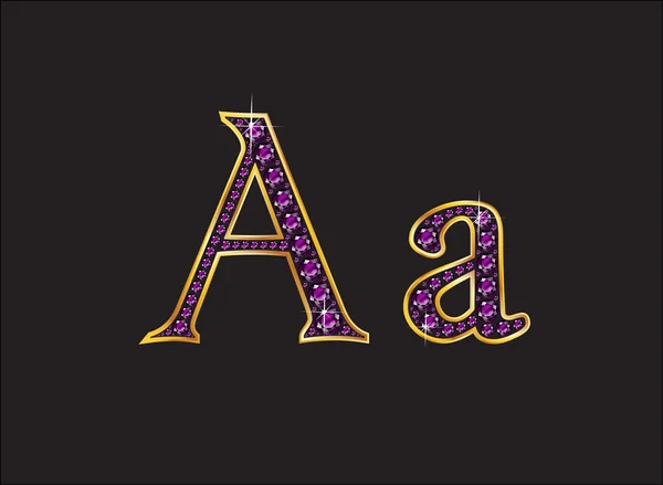 Aa 紫晶宝石黄金频道字体 — 图库矢量图片
