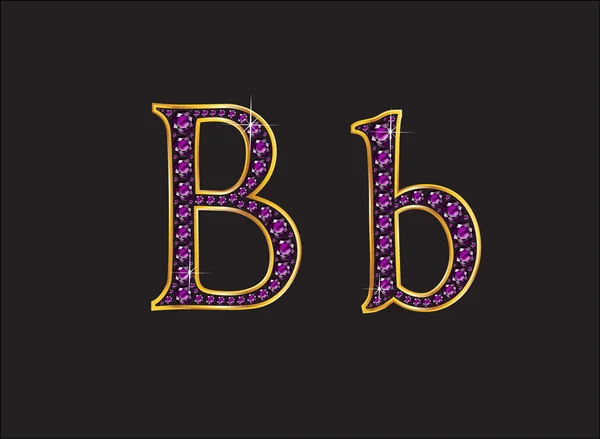 BB Amethyst Jeweled lettertype met goud kanalen — Stockvector