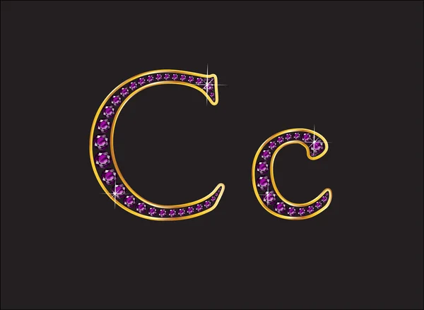 CC Ametist altın kanal ile yazı tipi Jeweled — Stok Vektör