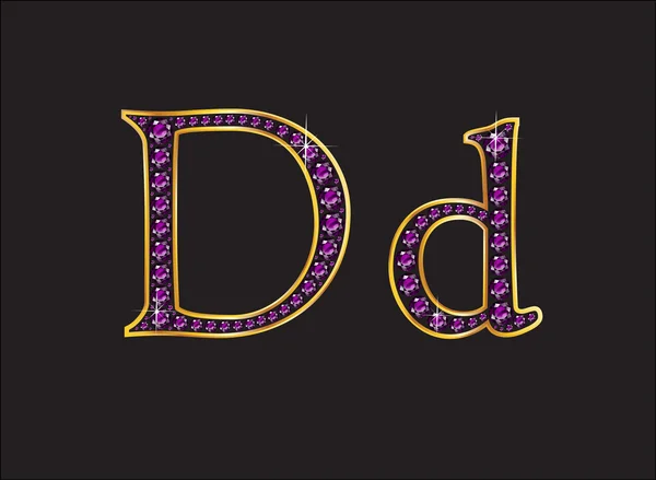 Dd Amethyst Jeweled Font with Gold Channels — Stock vektor