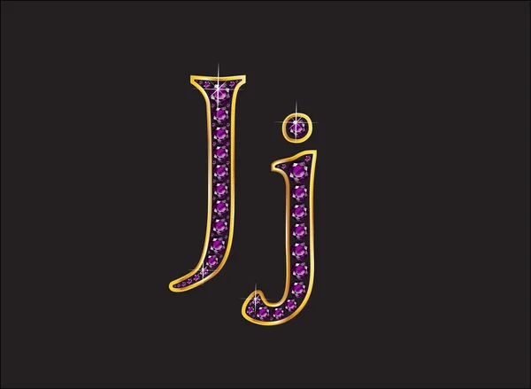 JJ Amethyst Jeweled lettertype met goud kanalen — Stockvector