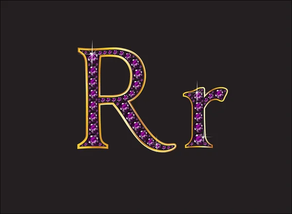 Rr Amethyst Jeweled Font with Gold Channels — Stockvector