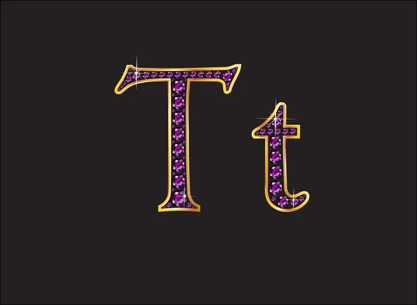 Tt Amethyst Jeweled Font with Gold Channels — Stok Vektör