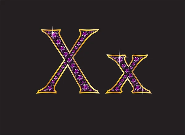 Xx Amethyst Jeweled Font with Gold Channels — Stock vektor