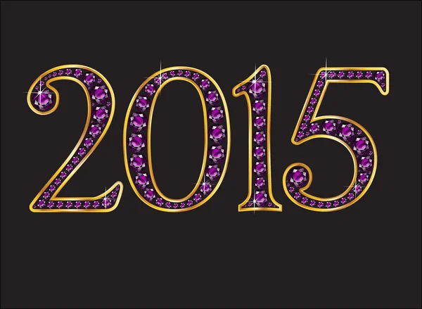 2015 amethyst Jeweled lettertype met goud kanalen — Stockvector