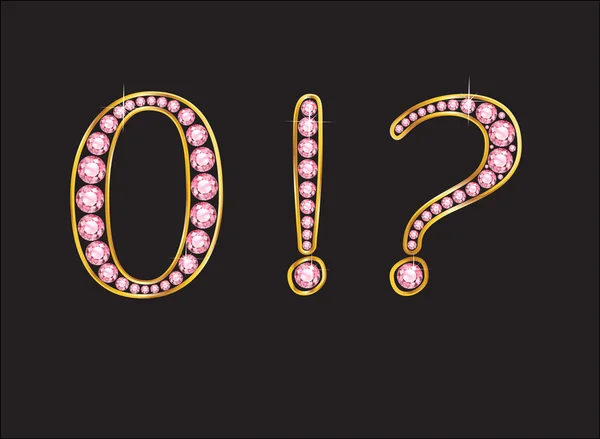 Zero and Punctuaction Rose Quartz Jeweled Font with Gold Channel — Stockvector