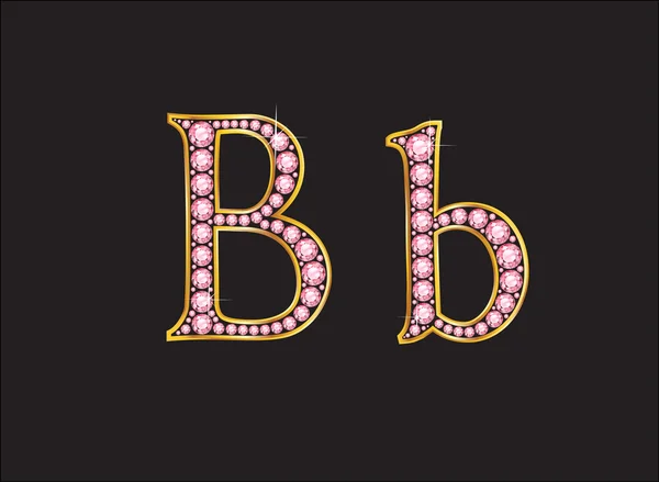 Bb Rose Quartz Jeweled Font with Gold Channels — Stok Vektör