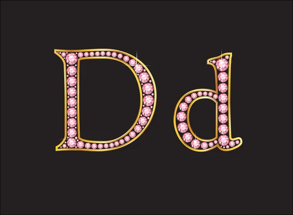 Dd Rose Quartz Jeweled Font with Gold Channels — Stock vektor
