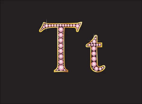 Tt Rose Quartz Jeweled Font with Gold Channels — Stockový vektor