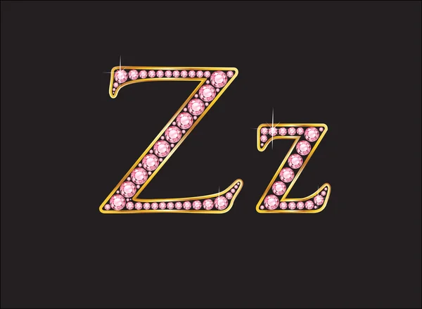 Zz Rose Quartz Jeweled Font with Gold Channels — Stock Vector