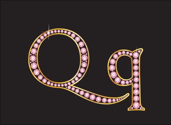 Qq Rose Quartz Jeweled Font with Gold Channels — 图库矢量图片