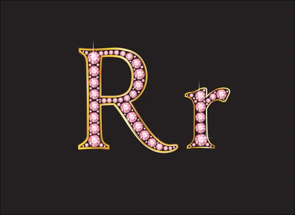 Rr Rose Quartz Jeweled Font com canais de ouro — Vetor de Stock