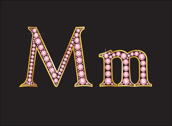 Mm Rose Quartz Jeweled lettertype met goud kanalen — Stockvector