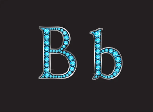 Драгоценный шрифт Bb Aquamarine с золотыми каналами — стоковый вектор