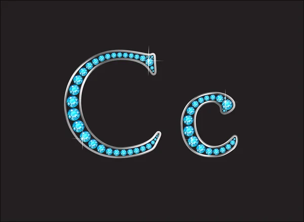 CC Aquamarine altın kanalları ile yazı tipi mücevherli yazı tipi Jeweled — Stok Vektör