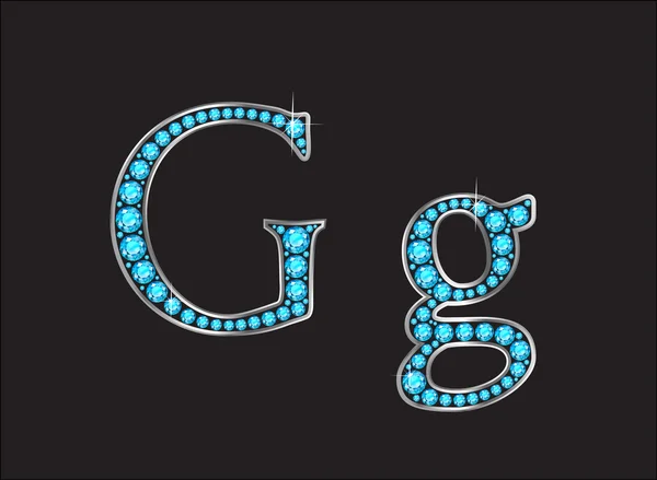 Ee Aquamarine juwelen lettertype Jeweled lettertype met goud kanalen — Stockvector