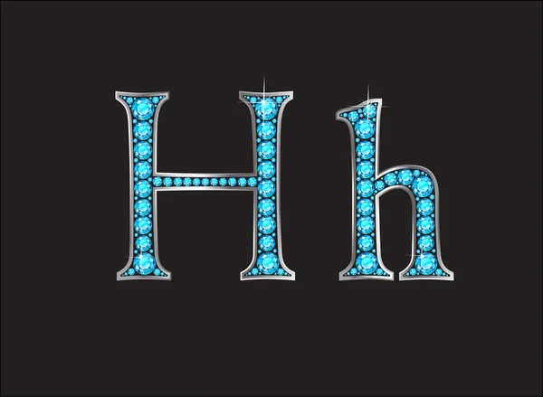 Hh Aquamarine Jeweled Font Jeweled Font con canales de oro — Vector de stock