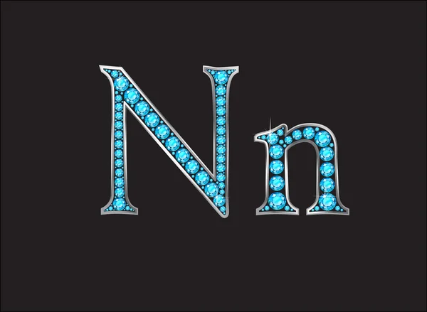 Nn Aquamarine juwelen lettertype Jeweled lettertype met goud kanalen — Stockvector