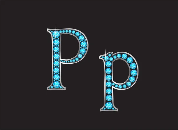 Pp Aquamarine Jeweled Font Jeweled Font con canales de oro — Vector de stock