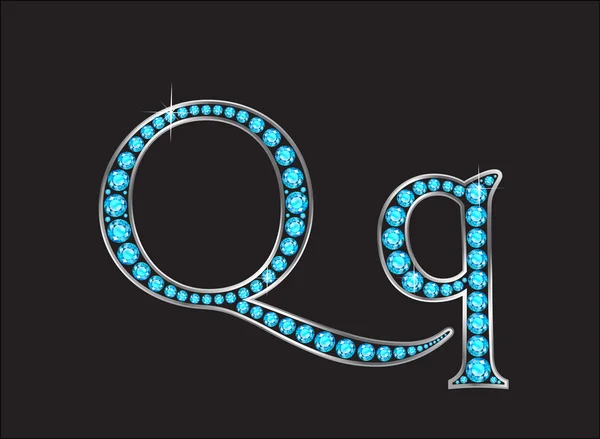 Qq Aquamarin jeweled Schrift jeweled Schrift mit Goldkanälen — Stockvektor