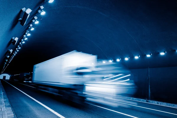 Motion truck go through the tunnel — Stok fotoğraf