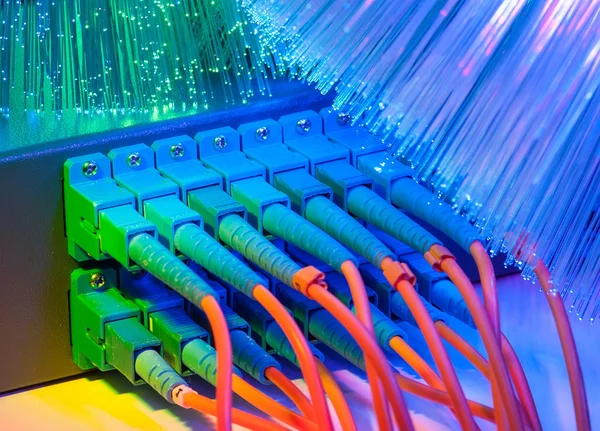 Technology center with fiber optic equipment — Stock Photo, Image