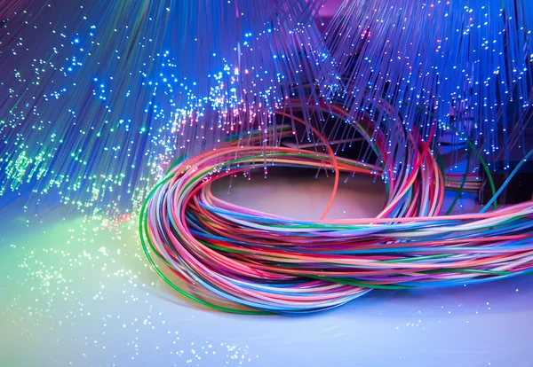 Fibre Ottiche Dinamiche Che Volano Dal Profondo Fondo Tecnologico — Foto Stock