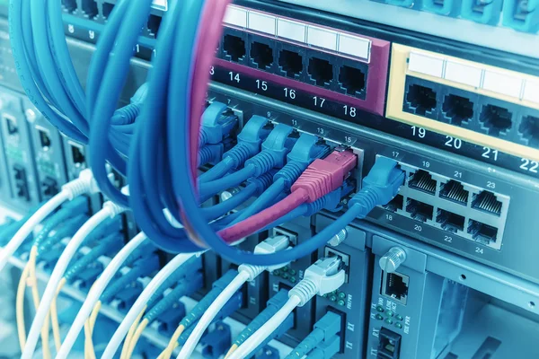 Nätverkskablar och ethernet-kablar, Data Center Concept. — Stockfoto