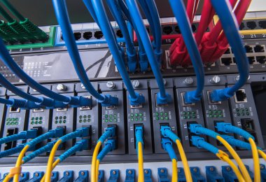 Fiber optik kabloların bağlı bir optik bağlantı noktaları ve ağ kablosu