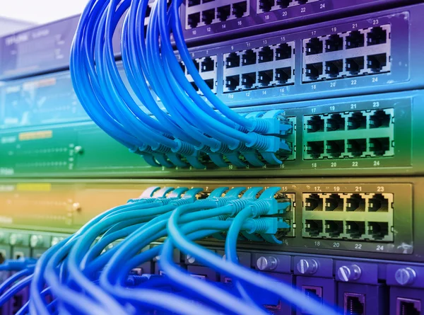 Nätverkskablar och ethernet-kablar, Data Center Concept. — Stockfoto