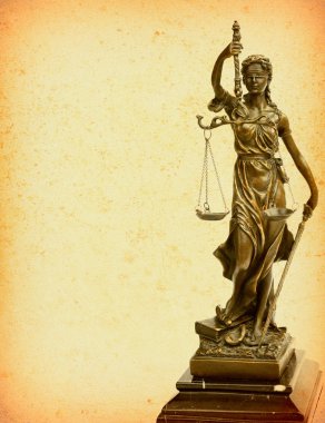 Eski kağıt arka plan, hukuk kavramı üzerinde adalet heykeli