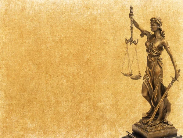 Statue Justice Sur Papier Ancien Concept Droit — Photo