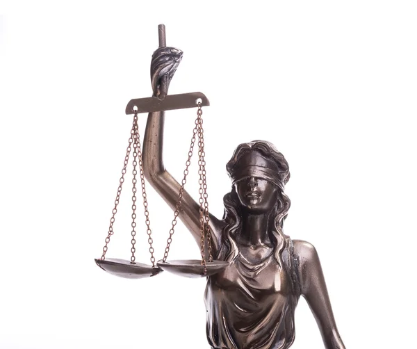 Estátua de justiça e martelo de madeira, conceito de lei — Fotografia de Stock