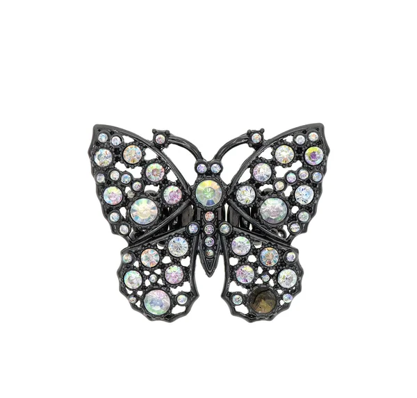 华丽的蝴蝶 镶嵌着钻石 与白色隔离 — 图库照片