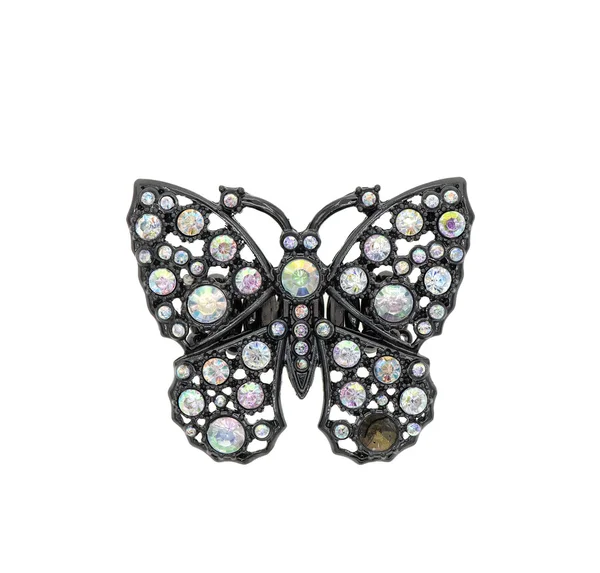 Borboleta Pendente Luxo Com Diamantes Isolados Branco — Fotografia de Stock