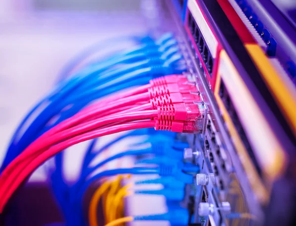 Conmutador Red Cables Ethernet Concepto Centro Datos — Foto de Stock