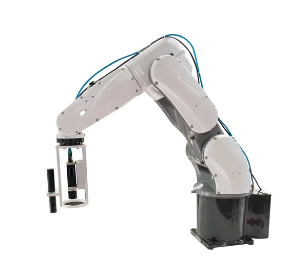 Robotarm Bij Productie Geïsoleerd Wit — Stockfoto