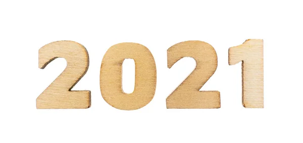 Happy New Year 2021 Concept Houtblok 2021 Geïsoleerd Witte Achtergrond — Stockfoto